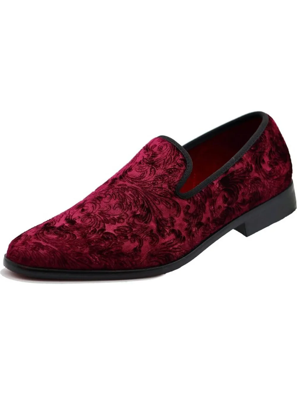 Men's Plain Burgundy35 Vintage Velvet Loafers Slip On Classic Tuxedo Dress Shoes
